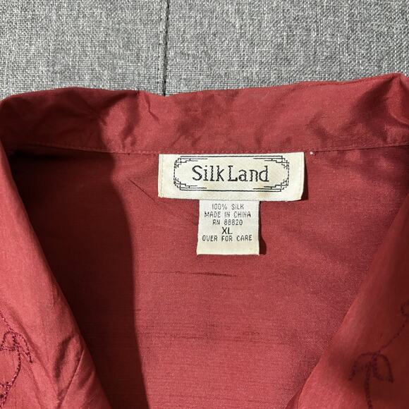 Silk Land 2 Piece Pant Suit Women XL Red 100% Silk Embroidered Floral - Picture 5 of 10